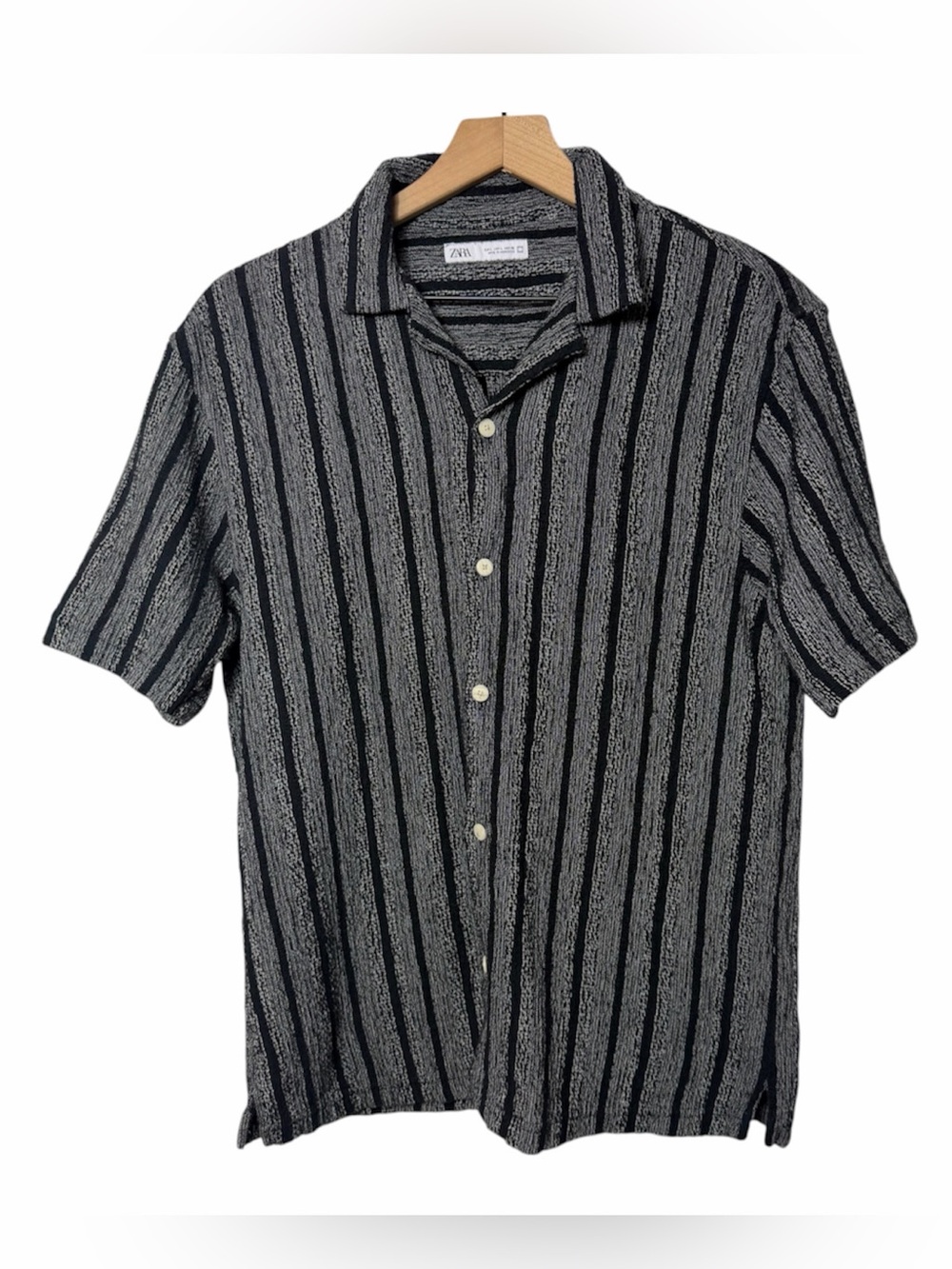 Zara Men's Black White Stripe Long Sleeve Button Down Shirt Size L